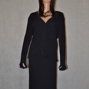 (NWT) ST. JOHN COLLECTION BY MARIE GRAY BLACK FRINGED SKIRT SET SIZE 12